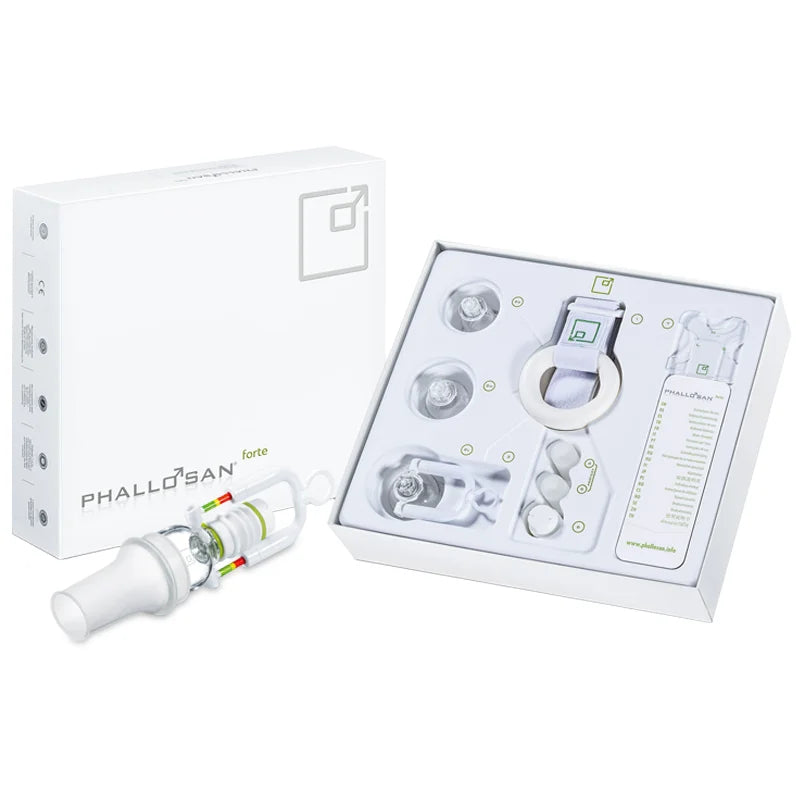 PHALLOSAN Forte system with its belt, vacuum bell, protector caps and case
