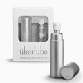 Überlube Good-to-Go silver case beside its 15 ml glass cartridge