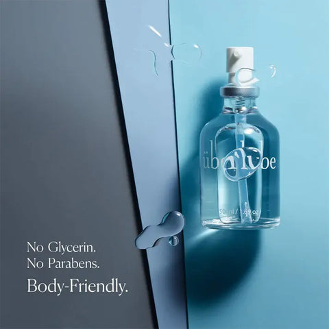 Überlube silicone lubricant bottle on blue: no glycerin, no parabens, body-friendly